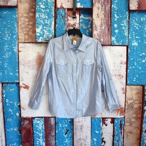 Women's Ruby Rd. Shirt Long Sleeve Top Button Up SIZE 14 Silver White Metallic